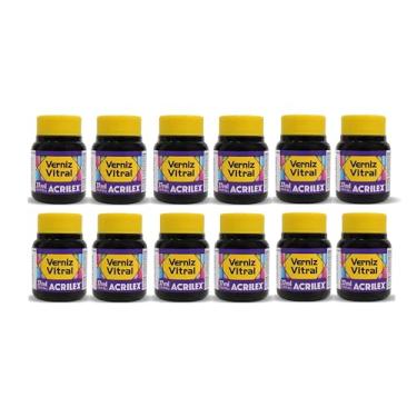 Imagem de Kit 12 Verniz Vitral Acrilex Violeta Cobalto 540 37ml Transparente Brilhante para Vidro Cerâmica Porcelana Artesanato Efeito Vitrais