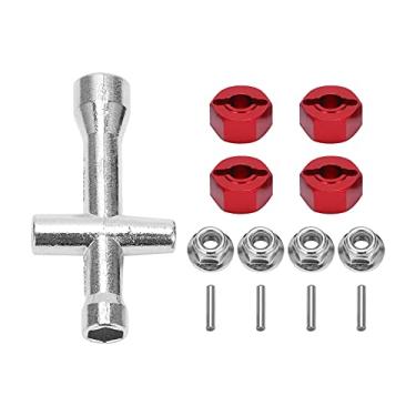 Imagem de SIWOTED Adaptador de cubo de roda hexagonal de 12 mm com 7 mm de espessura M4 Chave de porca de travamento flangeada cruzada para carro 1/10 RC (Vermelha)