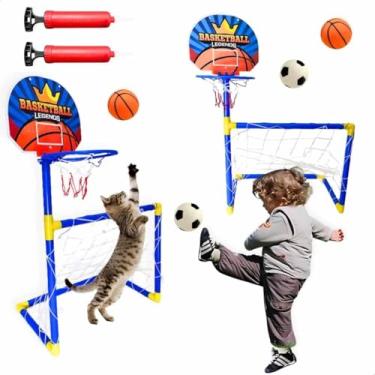Imagem de Kit 2 Traves Esporte 2 em 1 Trave de Futebol com cesta de Basquete Embutida + bolas presente natal menino 5 anos dia das crianças Golzinho Gol