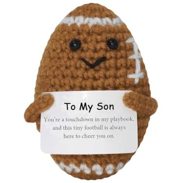Imagem de ARERG Mini Crochet Football Doll for Son from Mom Dad, Inspirational Positive Gifts for Boys, Cute Stress Relief Plush with Message Card, Handmade Emotional Football Keepsake for Birthday Graduation