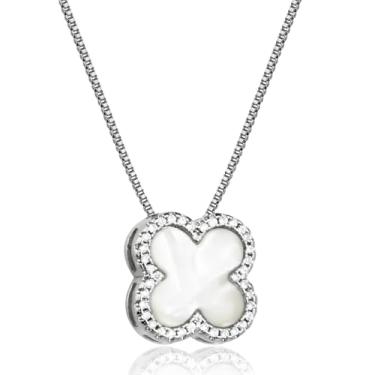 Imagem de LOMISS COLAR FOLHEADO A OURO 18K TREVO ZIRCÔNIA CRAVEJADA PINGENTE FEMININOS (PLATINA)