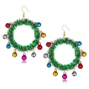 Imagem de JERTOCLE Brincos de guirlanda de Natal para mulheres com glitter, brincos de argola de sino de Natal, joias de festa, presente de Natal, acessórios festivos, One Size, Metal, Sem pedra preciosa