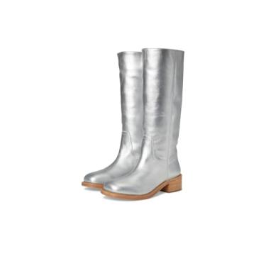 Imagem de Steve Madden Bota de cano alto feminina Riggs, Couro prateado, 39