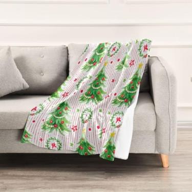 Imagem de Wassud Cobertores e mantas de Natal 152 x 228 cm, cobertor de listras de árvore de Natal para sofá, cadeira, decoração de casa