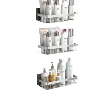 Imagem de Prateleiras Para Casa De Banho Sem Furos, AlumíNio, Suportes Para Casa De Banho E AcessóRios Para Casa De Banho(KIT 3-prata Retângulo)