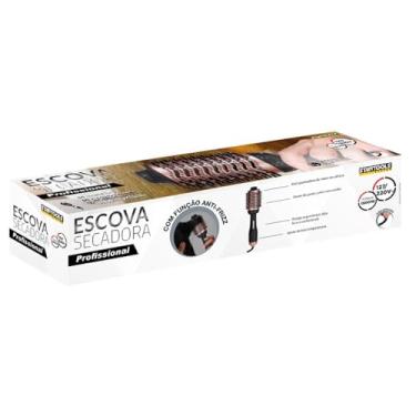 Imagem de Escova Secadora de Cabelo Profissional, 1300W, Bivolt 127/220V, Tecnologia Iônica, Preta com Rosa, 37cm x 8cm