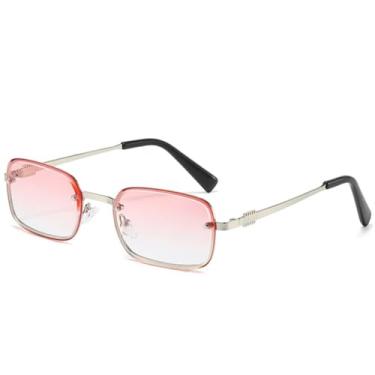 Imagem de JRLLFD Óculos de sol femininos com armação pequena de metal, luxuosos, retrô, masculinos, para áreas externas, verão, UV400 (prata, gradiente rosa)