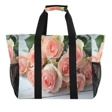 Imagem de Wassud Beautiful Roses Sacolas de mercearia reutilizáveis grande bolsa organizadora de lona impermeável para praia, piquenique, lavanderia, viagem