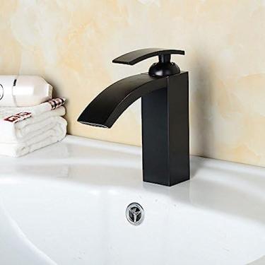 Imagem de LMJYU Torneiras de pia de banheiro Torneira de lavatório, torneira de bacia antiga preta torneira de banheiro torneira de água quente e fria torneira de cobre sob balcão torneira de cachoeira