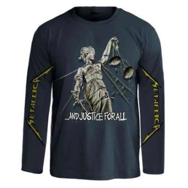 Imagem de Camiseta de Banda Metallica Stamp em Algodão Manga Longa Gola Redonda-Unissex