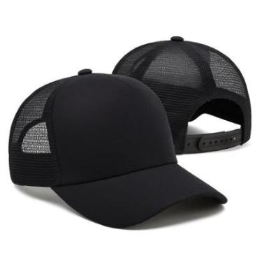 Imagem de Boné Aba Curva Trucker Telinha Unissex Liso Casual Preto-Masculino