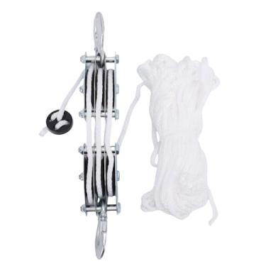 Imagem de Hyuduo Talha de Polia de Corda de 3 Rodas, Bloco Manual e de Polia de Equipamento Com Potência de Elevação 6: 1 Corda de 15 M 2.200 Libras de Resistência à Ruptura, para Corte de