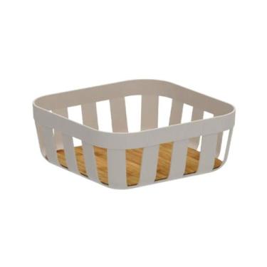 Imagem de Cesto Organizador Bambu De Pães Bolo Retangular 24cm Bege Ou