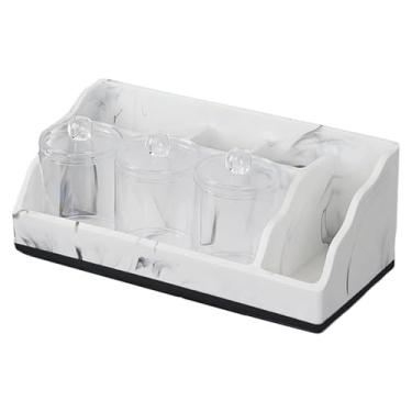 Imagem de FytStycale Organizador de Banheiro com Porta-escovas de Dentes, 5 Compartimentos, Organização Prática E Multifuncional para Lavatório com Orifícios de Drenagem, Branco, Tamanho real