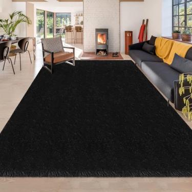 Imagem de ZJYeRug Tapete felpudo preto para quarto, 1,8 x 2,7 m, embaixo da cama, tapetes grandes antiderrapantes de 1,8 x 2,7 m para sala de estar, tapete fofo para sala de jogos, tapete macio de pelúcia para