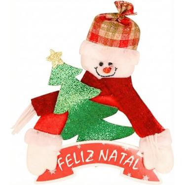 Imagem de Enfeite de Natal de Pendurar com Placa Feliz Natal, Papai Noel ou Boneco de Neve 37 x 20cm - Decoração de Natal para Arvore, Porta, Jardim ou Escritorio (Boneco de Neve Vermelho)