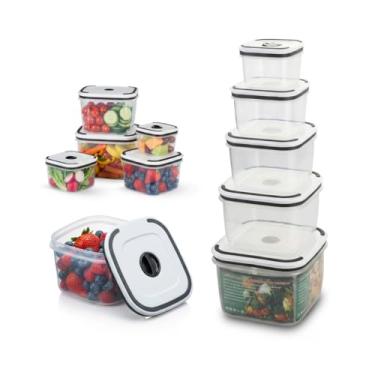 Imagem de Kit 5 Potes Herméticos Premium para Geladeira – Organizadores Quadrados com Vedação, Sem BPA, Perfeitos para Frutas, Legumes e Refeições (360ml a 2300ml) - Premium®