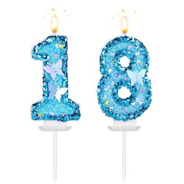 Imagem de Velas com número de aniversário, 7,5 cm/2,95 pol. Toppers de bolo de aniversário de borboleta, números de casamento, decorações de cupcake para festa de aniversário (18)