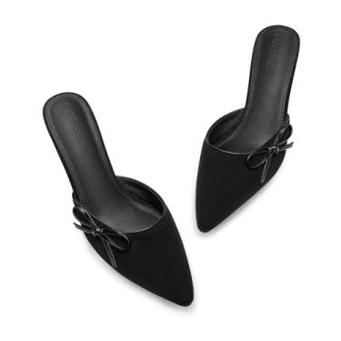 Imagem de Coutgo Sapato feminino com laço e salto mules dois tons, bico fino, fechado, sem costas nuas, sapatos de casamento, Preto frio., 40