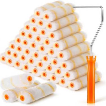 Imagem de Tioncy 50 peças de capas de rolo de pintura de microfibra de 15 cm a granel 1/2 polegada cochilo com 1 moldura de rolo de pintura para paredes ferramentas materiais de melhoria da casa (amarelo)