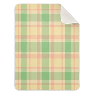 Imagem de Qilmy Cobertor de bebê xadrez vintage 76 x 101 cm, cobertor infantil de algodão macio para meninos e meninas, cobertor infantil leve e quente para berço, carrinho de bebê, soneca, recém-nascido