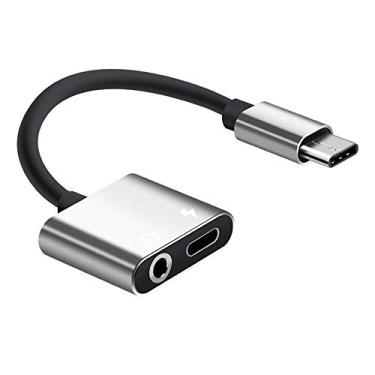 Imagem de Adaptador de Áudio e Carregamento Type-C 2 em 1 com Conector Fone Ouvido 3 5mm Conversor Porta USB-C Compatível Smartpho