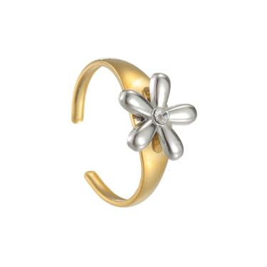 Imagem de Izpack Lindo anel de declaração de flor para mulheres de aço inoxidável cristal strass floral margarida aberta ajustável empilhamento anéis de dedo delicados casamento noivado joias promessa alianças