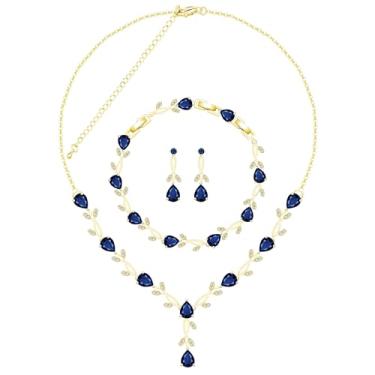 Imagem de ZCGJWE Conjunto de joias para mulheres, noiva, dama de honra, festa de casamento, formatura, brincos, pulseira, presente para mãe, esposa, amiga, Latão, Safira sintética