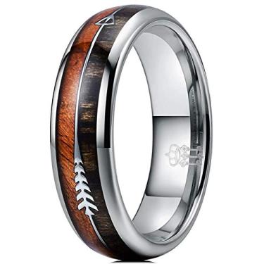 Imagem de THREE KEYS JEWELRY 6 mm 8 mm Koa Zebra Wood Chifre Arrows Inlay Tungstênio Anéis de Casamento Prata/Ouro Rosa Vikings Bandas de Caça para Homens e Mulheres, Metal, Sem pedra preciosa