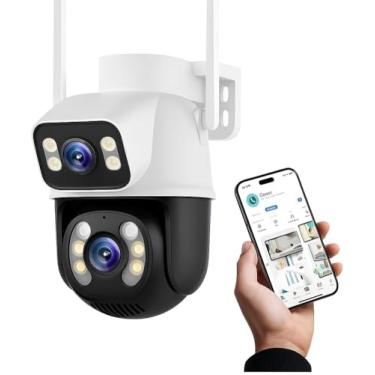 Imagem de Câmera De Segurança Sem Fio Wi-fi Externa Interna HD 3MP Lente Dupla Giratória Smart IP66 Prova D'água Visão Noturna Infravermelho Chamada de Voz Bidirecional Premium