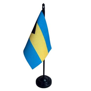 Imagem de Bandeira de Mesa das Bahamas, 26cm Altura Total, 18x11cm Tecido Oxford, Face Única, Base Plástica, Decorativa, para Escritório, Eventos e Cerimônias
