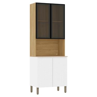 Imagem de Paneleiro De Cozinha Portas De Vidro Minsk Branco/freijó Z06 - Mpozenato