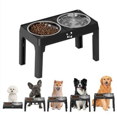 Imagem de Asixxsix Suporte Elevado para Tigelas de Cachorro, 5 Alturas Ajustáveis, 2,8L com 2 Tigelas de Aço Inoxidável e Prato para Lamber para Cães de Pequeno e Grande Porte (BLACK)