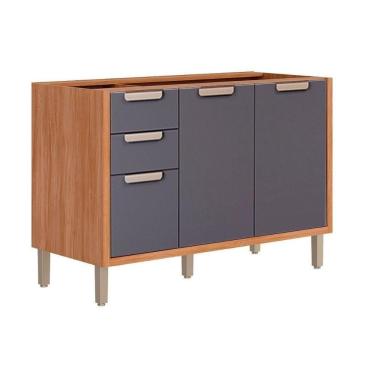 Imagem de Balcão De Cozinha S- Tampo Estela C- 2 Portas E 3 Gavetas 120cm Cinamomo-titanium - Mgm