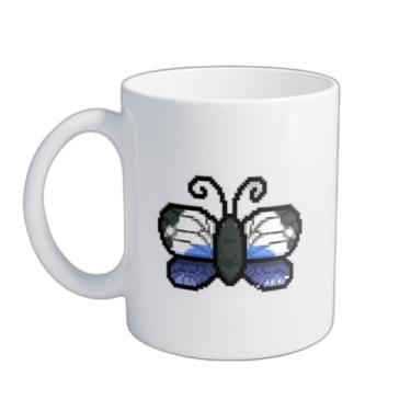 Imagem de Caneca Xícara de Café Porcelana 300ml com Desenho Borboleta em Estilo Pixel Art