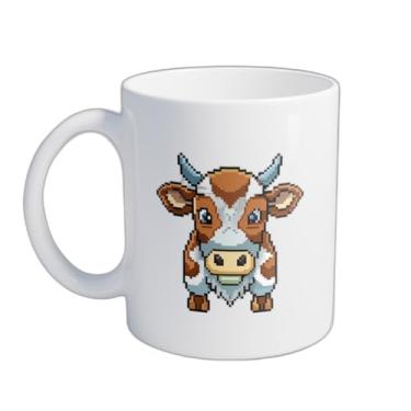Imagem de Caneca Xícara de Café Porcelana 300ml com Ilustração de Vaca em Pixel Art