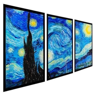 Imagem de Pintura Decorativa Noite Estrelada Grande 3 Peças Sala de Estar Pinturas Decorativas e Obras de Arte Exquisitamente Trabalhado e Esteticamente Agradável (40X60)