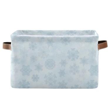 Imagem de Organizador de armário dobrável de tecido – cesta decorativa dobrável de lona para banheiro, roupas azul floco de neve, 1 pacote