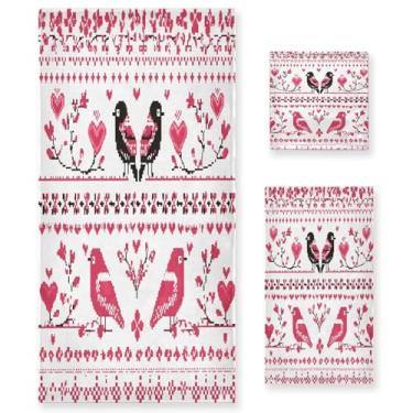 Imagem de Wassud Conjunto de 3 toalhas de banho bordadas, corações e pássaros, toalhas super macias e absorventes para banheiro, toalhas de banho de secagem rápida, toalha de banho para academia, spa, hotel
