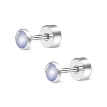 Imagem de FACOKO Brincos de ônix hipoalergênicos de titânio G23 com costas planas para vários piercings, orelhas sensíveis, 3MM, Titânio, Opala Ônix Turquesa azul Opala Ônix