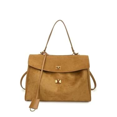 Imagem de Sacola retrô de camurça, bolsa Hobo de ombro crescente para mulheres, bolsa moderna de trabalho e viagem outono, Large, Sem Pedra Preciosa