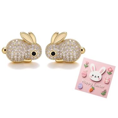 Imagem de Brincos de Páscoa para mulheres, lindos brincos de coelho de strass, joias de coelho, roupa feminina, cesta de páscoa, Large, Zinco, Sem pedra preciosa