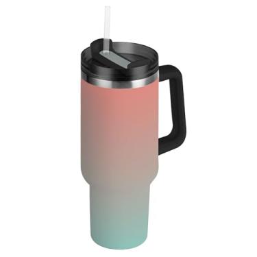 Imagem de Joisal Copos gradientes rosa coral verde azul com tampas e canudos à prova de vazamento copo de 850 g com alça garrafa de água isolada aço inoxidável caneca de café quente para carros