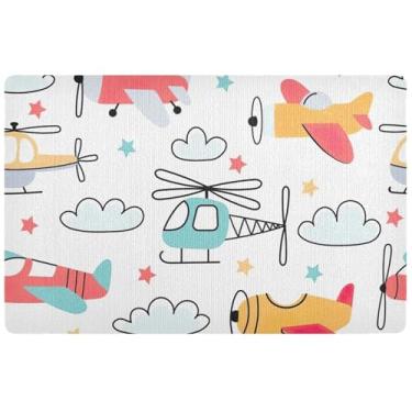 Imagem de TSENQUE Capacho personalizado de helicóptero de avião de desenho animado engraçado à prova d'água tapetes externos para porta da frente tapetes com suporte de borracha lavável 81 x 50 cm