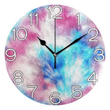 Imagem de GAIGEO Relógio de parede decorativo analógico operado por bateria relógio de cozinha fofo, arte de parede moderna moderna decoração de casa colorida azul branco impressão, 25 cm, ponteiros pretos