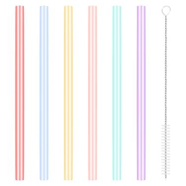 Imagem de Canudos de silicone reutilizáveis, largos, multicoloridos, retos, smoothies, canudos de substituição com 1 escova de limpeza, diâmetro interno de 11 mm