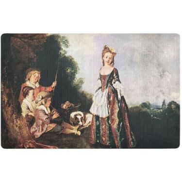 Imagem de TSENQUE Tapete de pintura Jean Antoine Watteau personalizado capachos engraçados para ambientes externos para entrada de casa tapete de boas-vindas outono 81 x 50 cm