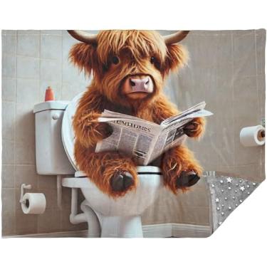 Imagem de TSENQUE Cobertores e mantas engraçadas de vaca Highland fofas 177,8 cm x 139,7 cm Cobertores aconchegantes ao ar livre para mulheres presente azul cobertores de sofá personalizados