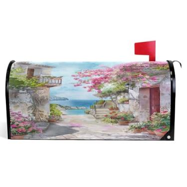 Imagem de Capas de caixa de correio magnéticas decorativas mediterrâneas estampa de rua floral outono caixa de correio decorações modernas de caixa de correio tamanho padrão 52,6 x 45,8 cm