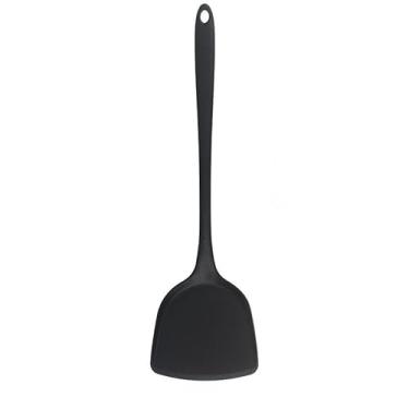 Imagem de Espátula Wok de silicone preto, pá de raspagem chinesa para panelas antiaderentes, utensílio de cozinha resistente ao calor de grau alimentício, pode ser lavado na lava-louças